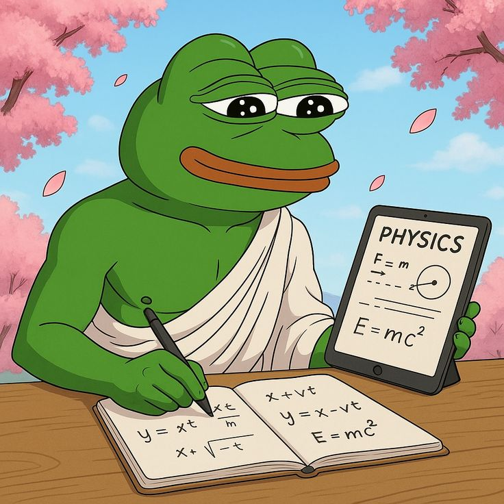 Pepe studying physics under cherry blossoms