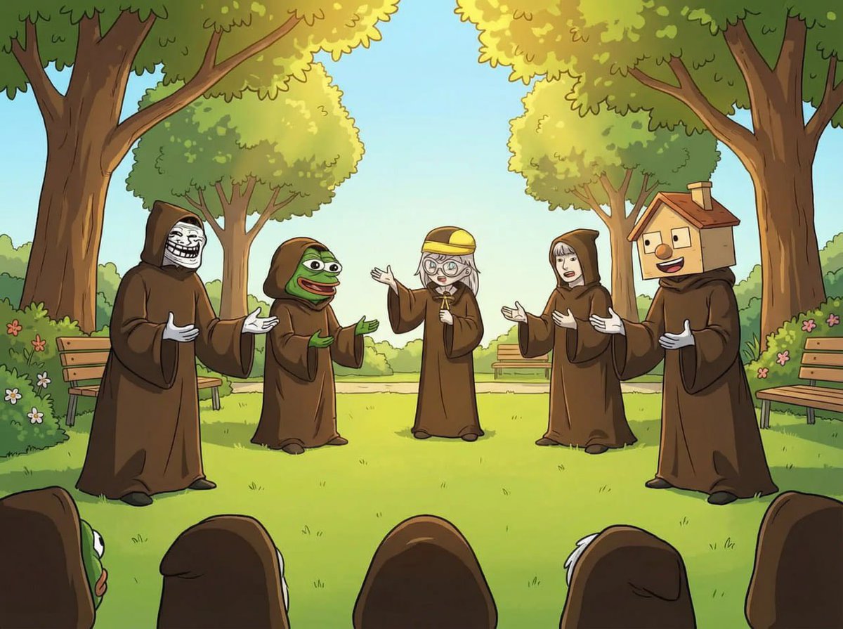 The Order of Memes gathered in robes in a sunny park